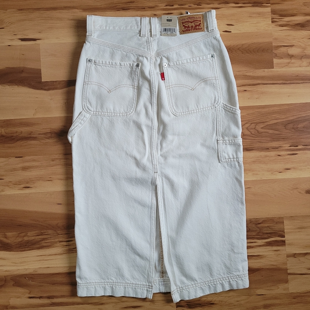 Womens Levi's White Denim Midi Skirt In Size 25 With Back Slit - Picture 4 of 10